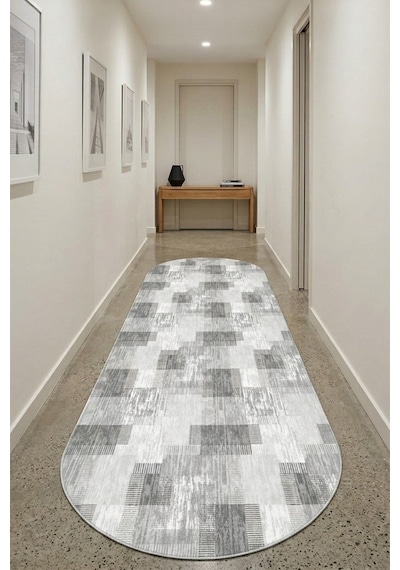 Raschel Carpet Oval Yıkanabilir Leke Tutmaz Modern Yolluk Modern Gri Renk Özel Seri Kaymaz Taban Halı Çok Renkli