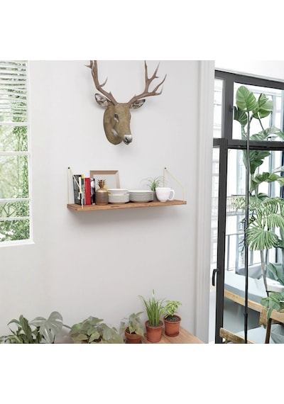 Duvar Rafı Kitaplık Mutfak Banyo Yaşam Alanı 20 X 70 Cm 1 Adet Atlantik Çam Altın Kollu Ahşap