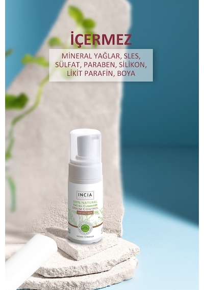 INCIA %100 Doğal İpeksi Yüz Temizleme Köpüğü Makyaj Akne Siyah Nokta Sivilce Yağlı Ciltler Vegan 125 ML