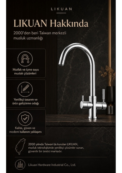 Nkdp3212cp Premium Krom 3 Akışlı Mutfak Musluğu Filtreli İçme Suyu Gümüş