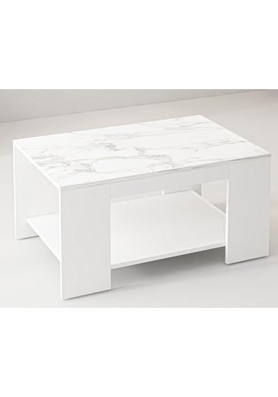 Lina Orta Sehpa – Modern Minimal Tasarım Beyaz Mermer/Beyaz