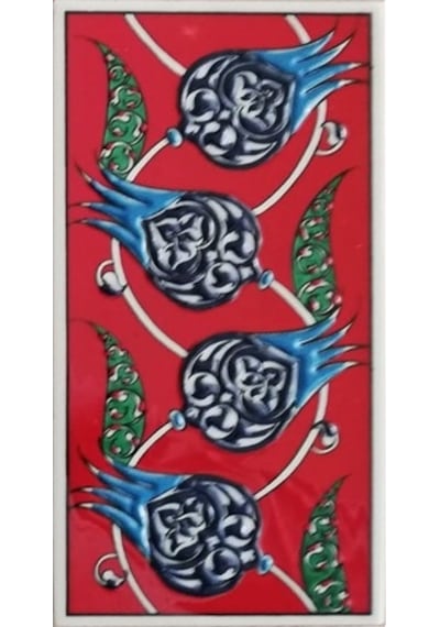 Armada Çini 10X20 Cm Ed 210 Kırmızı Nar Çiçekli El Dekoru Çini