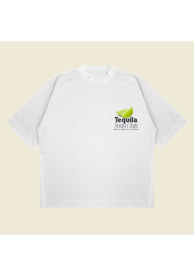 Tarzsokak Tequila Soda Baskılı Oversize Unisex Pamuklu Nefes Alan Kalın Kumaşlı Beyaz
