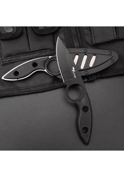 Valkyrie 3cr14mov Kılıflı Paslanmaz Çelik Parmak Delikli Outdoor Kamp Bıçağı 17.5 Cm Kompakt Gövde Siyah