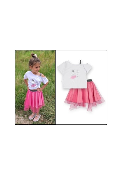 Novy Baby Tüllü Etek Düşük Omuzlu Tshirt Kız Çocuk 2'li Takım - 2-9 Yaş
