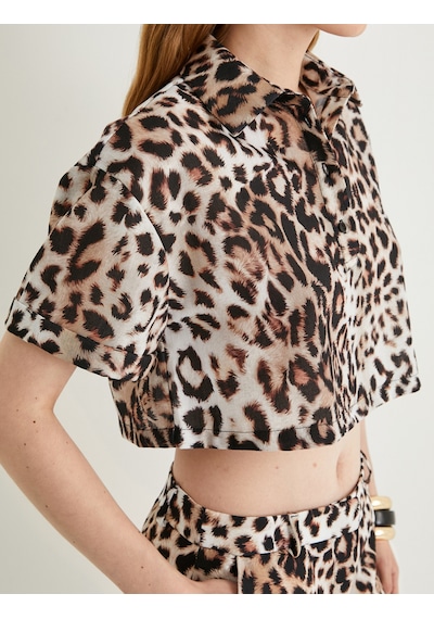 Koton Oversize Leopar Desenli Crop Gömlek Kısa Kollu Siyah Desenli 4sak60203ew Siyah Desenli Koton Oversize Leopar Desenli Crop Gömlek Kısa Kollu Siyah Desenli 4sak60203ew Siyah Desenli