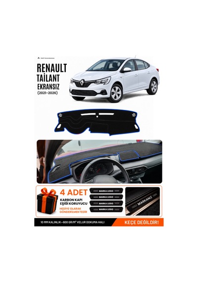 Renault Talıant Ekransız 2021-2026 Uyumlu Torpido Örtüsü, Torpido Kılıfı - Siyah Mavi