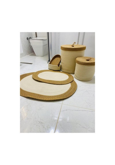 Jüt,hasır,6 Li,banyo Paspas Takımı,bohem Tarzı Banyo Takımı,iskandinav Paspas/sepet Krem Hasır Krem Hasır