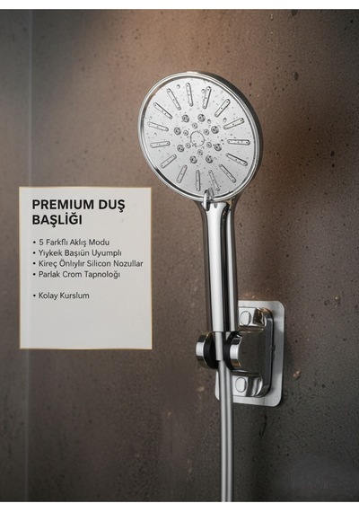 Krom Duş Başlığı 3 Fonksiyonlu Premium 360 Ayarlanabilir, Su Tasarruflu Gümüş Eva / Pvc Diğer