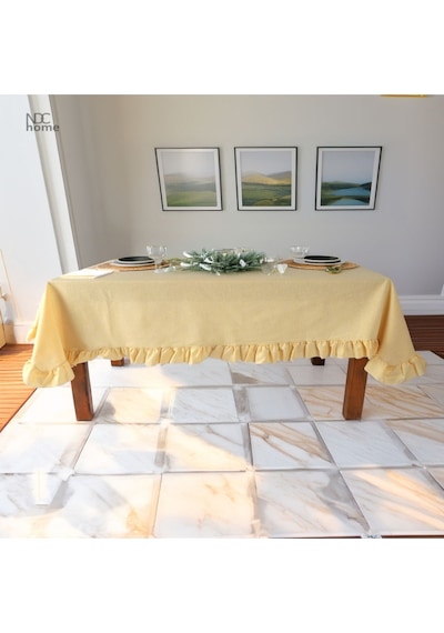 Dnc Home Tekstil  Sarı Keten Fırfırlı Masa Örtüsü Sarı