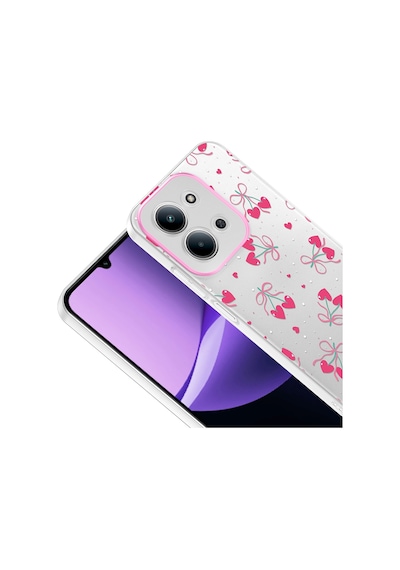 Redmi 15c Kılıf Kamera Korumalı Desenli Zore Klip Kapak - Kalpli Kiraz -