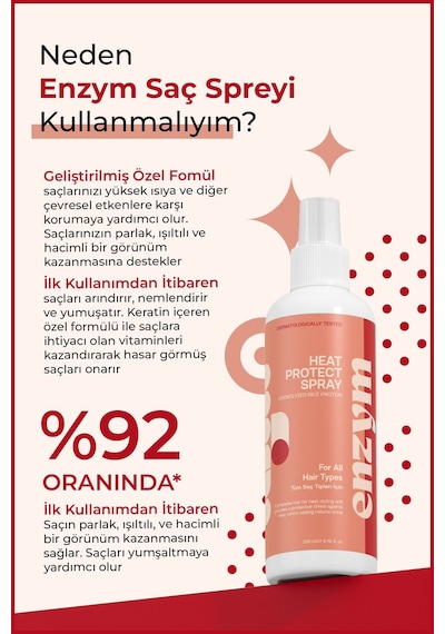 Enzym Cosmetics Isı Ve Güneş Koruyucu Etkili Saç Spreyi 200 ML