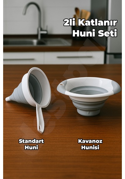 2'li Katlanır Huni Seti - Akordiyon Saplı Huni Ve Kavanoz Hunisi - Katlanabilir Yer Kaplamaz Plastik Diğer