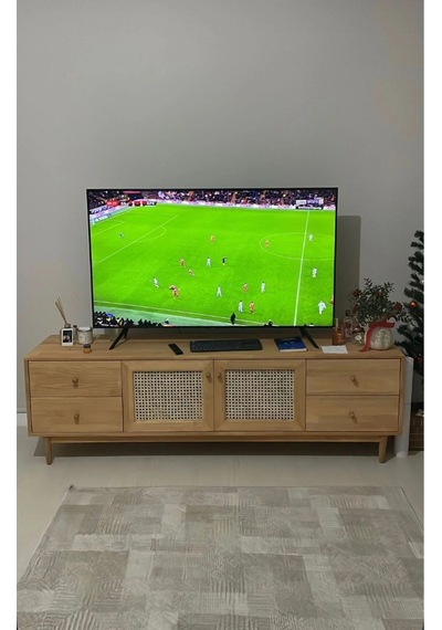 Skara Masif Ahşap Rattan Kapak Detaylı Modern Tv Ünitesi Natural