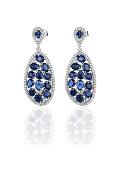 Oya Silver Sallantılı Zirkon Safir Zirkon Taşlı Vidalı Gümüş Küpe 3.6 X 1.3 Cm Oysy282