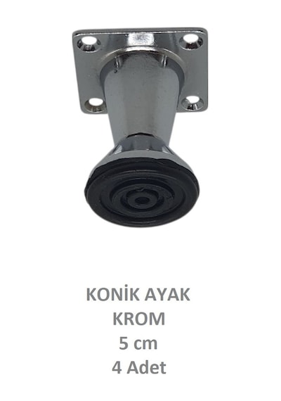 Adilon Konik Ayak, Zamak, Krom, 5 cm, Dolap, Mobilya, Puf Ayağı (4 Adet)