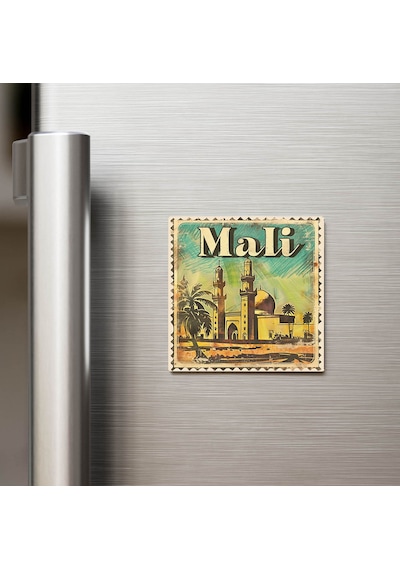 Mali Mali - Posta Pulu Temalı Ülke - Baskılı Buzdolap Magneti Kare - 9x9 Cm