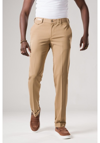 Ecer Slimfit Beli Yarım Lastikli Likralı Duble Paça Yazlık Kumaş Pantolon Devetüyü