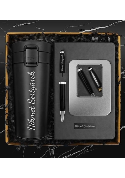 400 Ml Çelik Termos & 32 Gb Kişiye Özel Kutulu Usb Kalem & Kişiye Özel Defter Hediye Seti