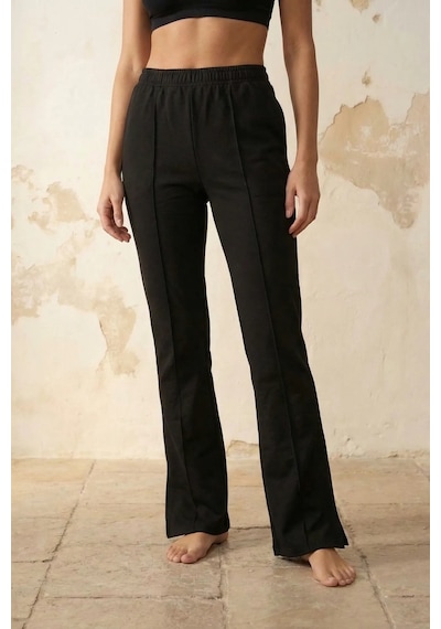Hiccup My Fashıon Yüksek Bel Geniş Paça Örme Jogger Siyah