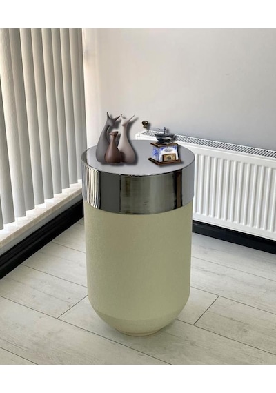 Dekoratif Krom Darbuka Beyaz Sehpa 70cm