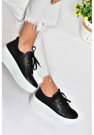 Fox Shoes P274117509 Siyah Yüksek Tabanlı Kadın Spor Ayakkabı Sneakers Siyah-suni Deri