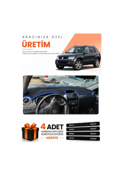 Suzukı Grand Vitara 2006-2012 Uyumlu Torpido Koruma Örtüsü Oto Kılıfı - Siyah Mavi