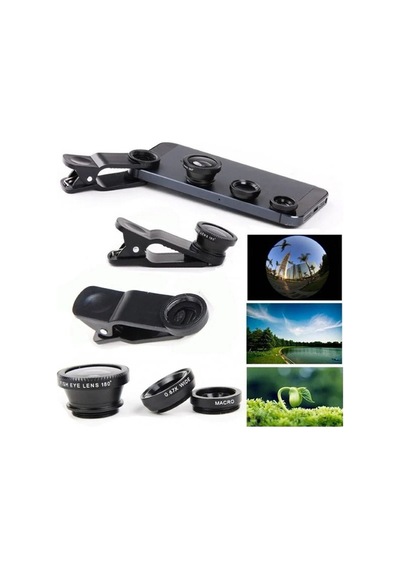 Balık Gözü Lens Fisheye Wide Makro Geniş Açılı Yakın Açılı Telefon Lensi Her Telefona Uyumlu Siyah