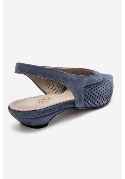 Luvishoes Lıeve Kot Mavi Süet Hakiki Deri Kadın Alçak Topuklu Ayakkabı Mavi