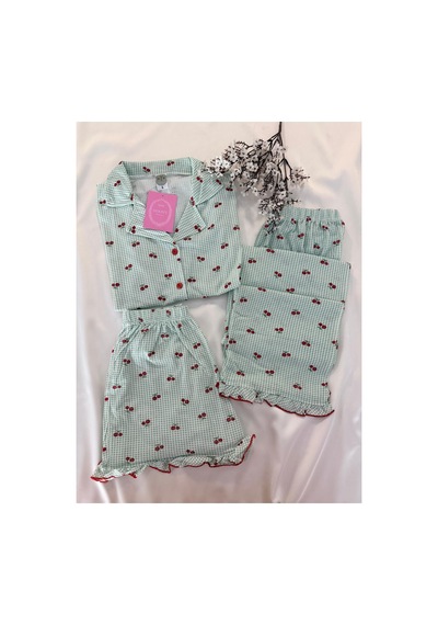 Mh Moony Homewears Mint Picnic 3'lü Pamuklu Pijama Takımı Mint Yeşil
