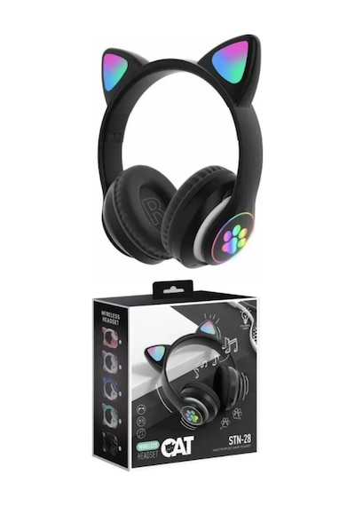 Kart Girişli Radyolu Bluetooth 5.0 Kulaklık Yüksek Ses Akıllı Led Işıklı Kedi Kulaklık X-28