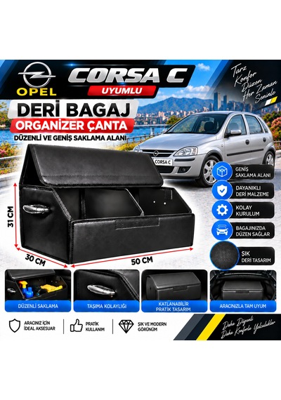 Opel Corsa C Uyumlu Oto Bagaj Organizeri Deri Bagaj Kutu Çanta 1