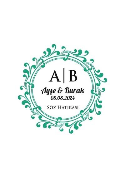 Çift Yaprak Desenli Dikdörtgen Mühür Kına Nişan Düğün 3x3 Cm Özel Etiket / 50 Adet Sticker Beyaz