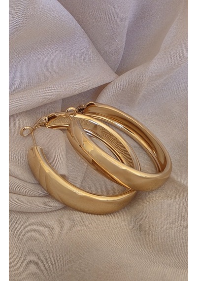 Halka Model Gold Renk Çelik Küpe 5cm Altın