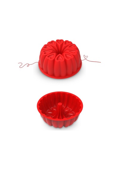 Kalp Desenli Yuvarlak Silikon Kek Kalıbı 23 Cm Kırmızı