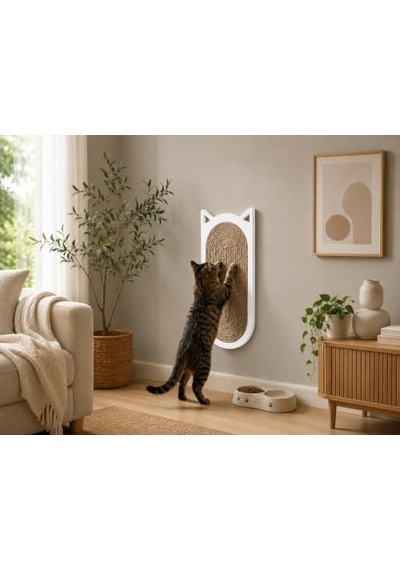 Dekoratif Ahşap Kedi Tırmalama Tahtası 20x45 Cm Jüt İp-doğal Kavak