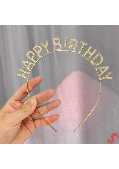Taç - Metal - Happy Birthday - Altın