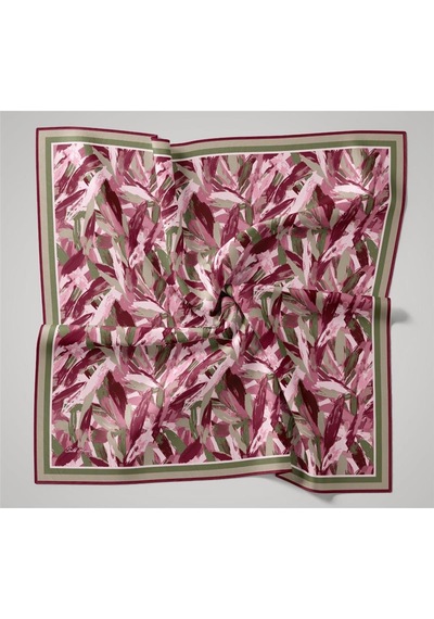 Silk Home Organik Pamuk İpek Eşarp Su Yeşili-pembe-çilek Kırmızısı Desenli Kaymaz Tok Duruşlu 90x90 Çok Renkli