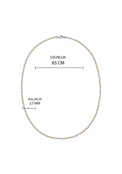 Erkek Çelik İnce Ataç Sarı Zincir Kolye 2,5 Mm 65 Cm Gümüş
