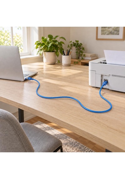 150 Cm Usb Yazıcı Kablosu, Usb-a To Usb-b Printer Bağlantı Kablosu, Yazıcı Tarayıcı Bilgisayar Veri Aktarım Kablosu, Dayanıklı Örgülü Yapı, 1.5 Metre Mavi