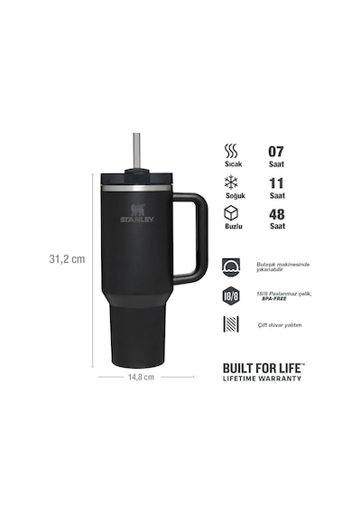 Stanley Quencher Pipetli Termos Bardak 1.18 Lt - Siyah