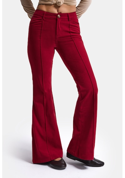 Kadın Bordo Flare Fit Pürüzsüz Dokulu Esnek Velvet Kadife Kumaş Pantolon