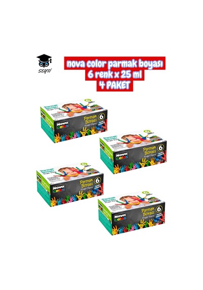 Nova Color Parmak Boyası 6 Renk X 25 Ml 4 Paket Çok Renkli