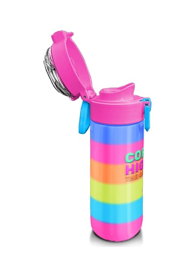 Coral High Kids Renkli Çizgili Pipetli Ve Direk İçimli Paslanmaz Çelik Termos 500 Ml 31986 Pastel Pembe