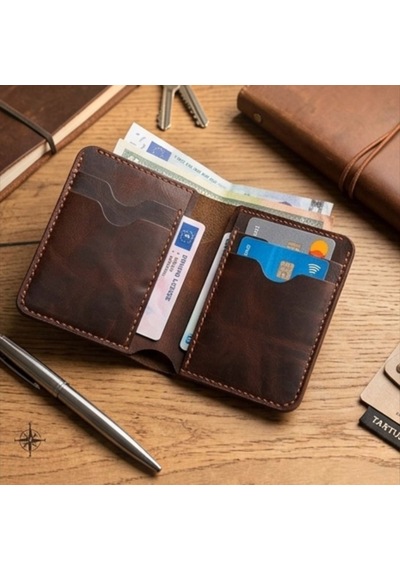 Parla Leather Tartus El Yapımı Hakiki Deri Kart Cüzdan Taba