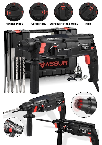 Assur ASR504 2-28MM 850W Darbeli Kırıcı Delici Hilti Siyah