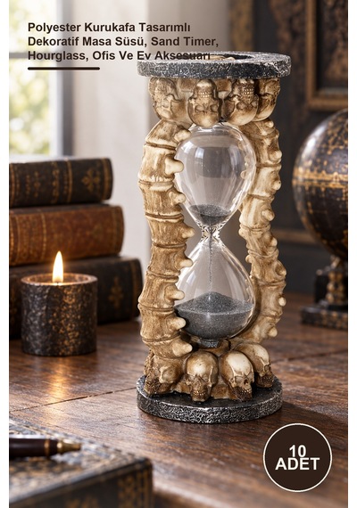 10 Adet Kum Saati Polyester Kurukafa Tasarımlı Dekoratif Masa Süsü, Sand Timer, Hourglass, Ofis Ve Ev Aksesuarı 1