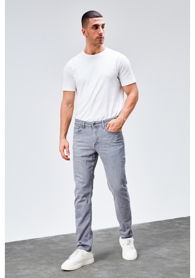 HLT Jeans Erkek Gri Regular Fit Boru Paça Likralı Rahat Kesim Jean Kot Pantolon Hlthe001983