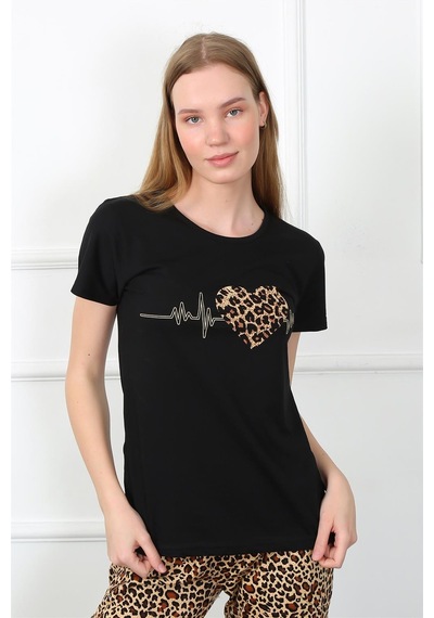 Akbeniz Kadın Penye Kısa Kol Pijama Takım 4128 - L Siyah