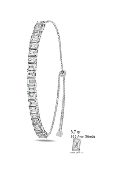 Brezza Lusso Jewelry Sıralı Baget Pırlanta Işıltılı Kadın Gümüş Bileklik